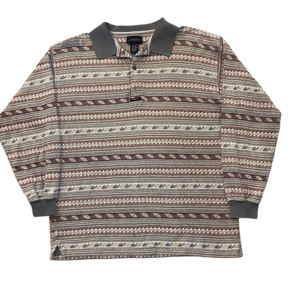 Vintage GIVENCHY Aztec Stripe Long Sleeve Polo Shirt Logo Patch Men's Medium